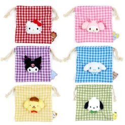 Sanrio Characters Plaid Drawstring Pouch