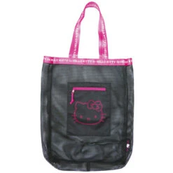 SANRIO Hello Kitty Black & Pink Mesh Large Shoulder Tote Bag